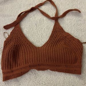 Brown croche halter top size small by signature 8